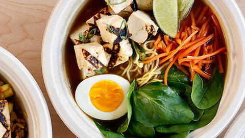 overhead shot of ramen bowl