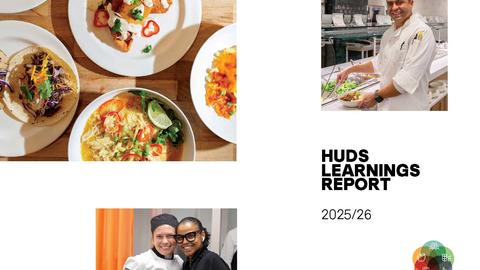 cover of Learnings Report showing HUDS food and staff