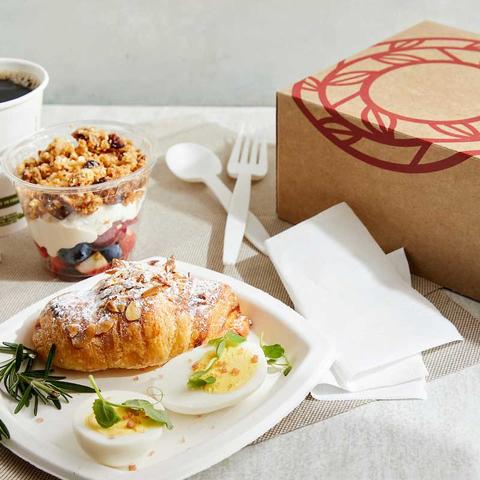 catering on the move breakfast with pastries, yogurt parfait and coffee