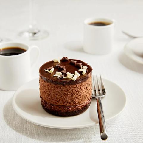 chocolate mousse cake on white plate